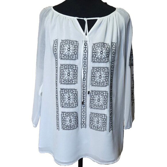 Calvin Klein White & Black Embroidered Boho Sheer Flowy Tunic Size Small NWT - Picture 2 of 9